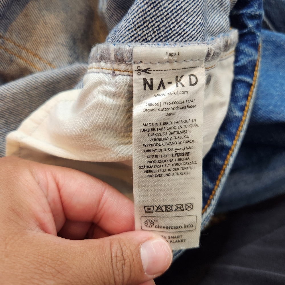 NA-KD Organic Cotton Wide Leg Faded Denim Jeans Size 40 - Picture 5 of 8
